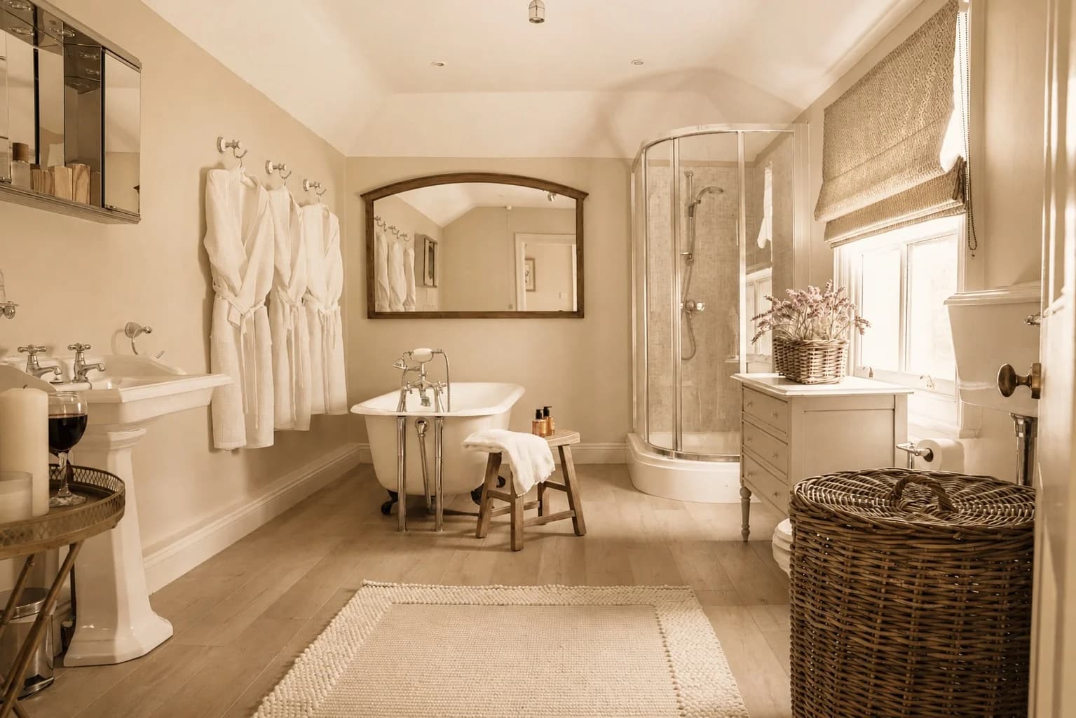Elegant bathroom with freestanding bath inside Wynyard Hall accommodation