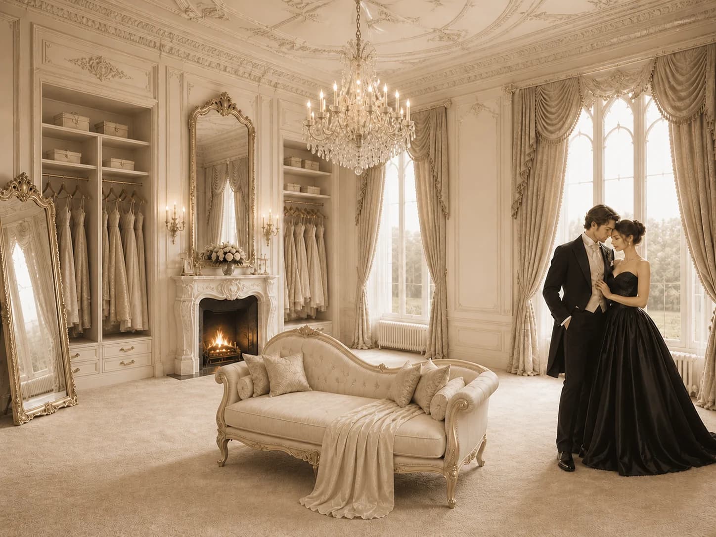 Formal wedding dress code inspiration in an elegant salon