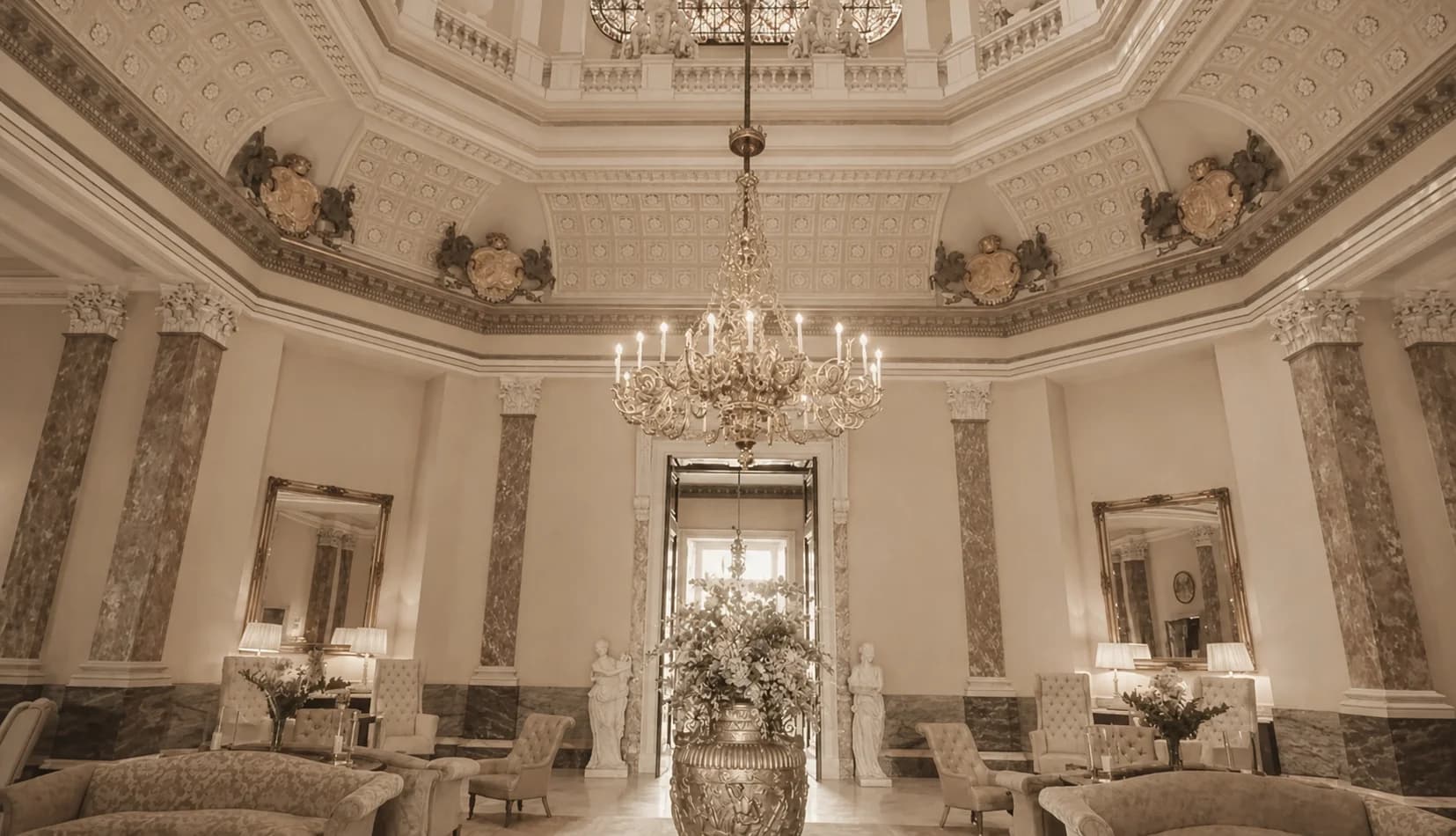 Darkened view inside Wynyard Hall