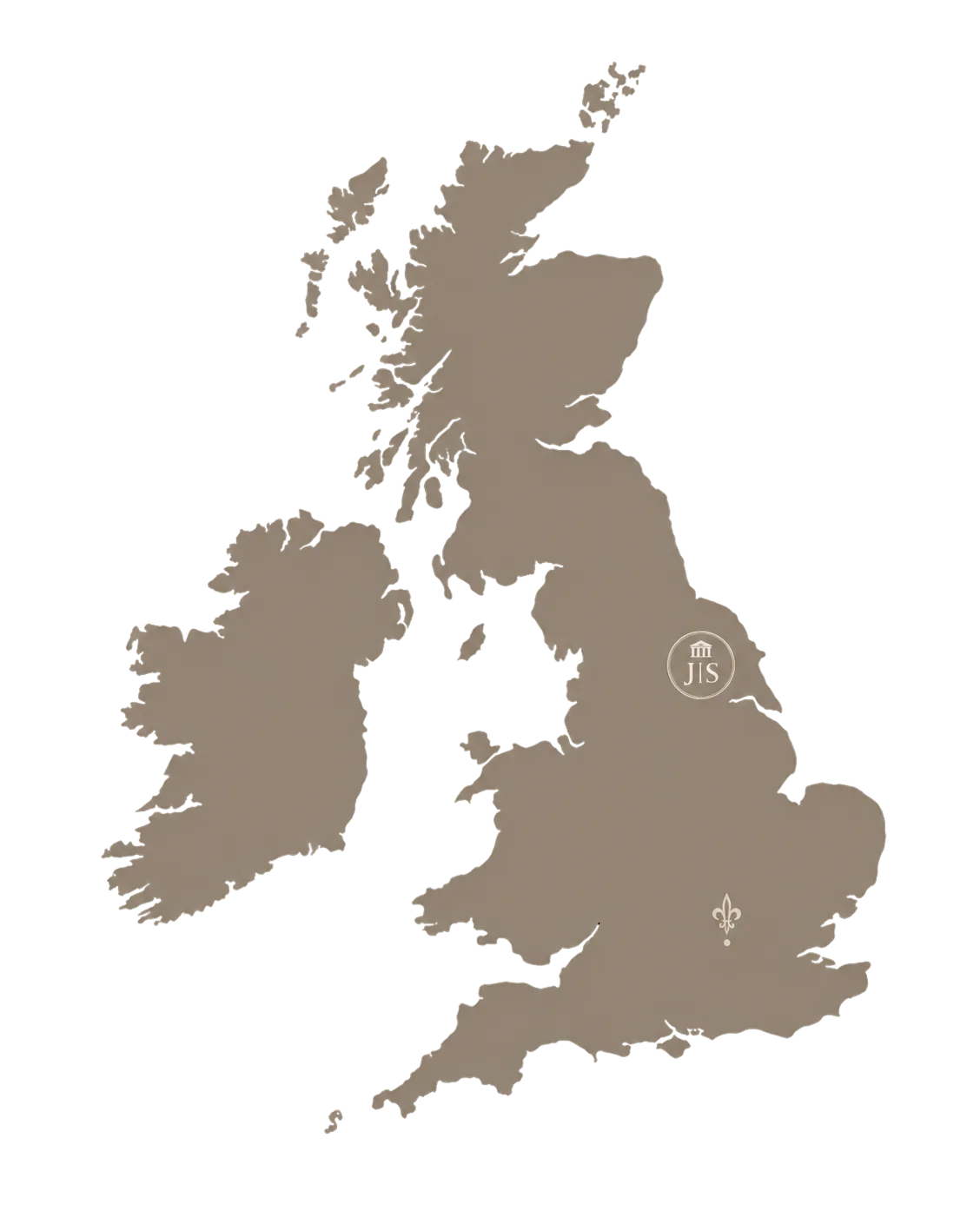 Illustrated map of the United Kingdom marking Wynyard Hall