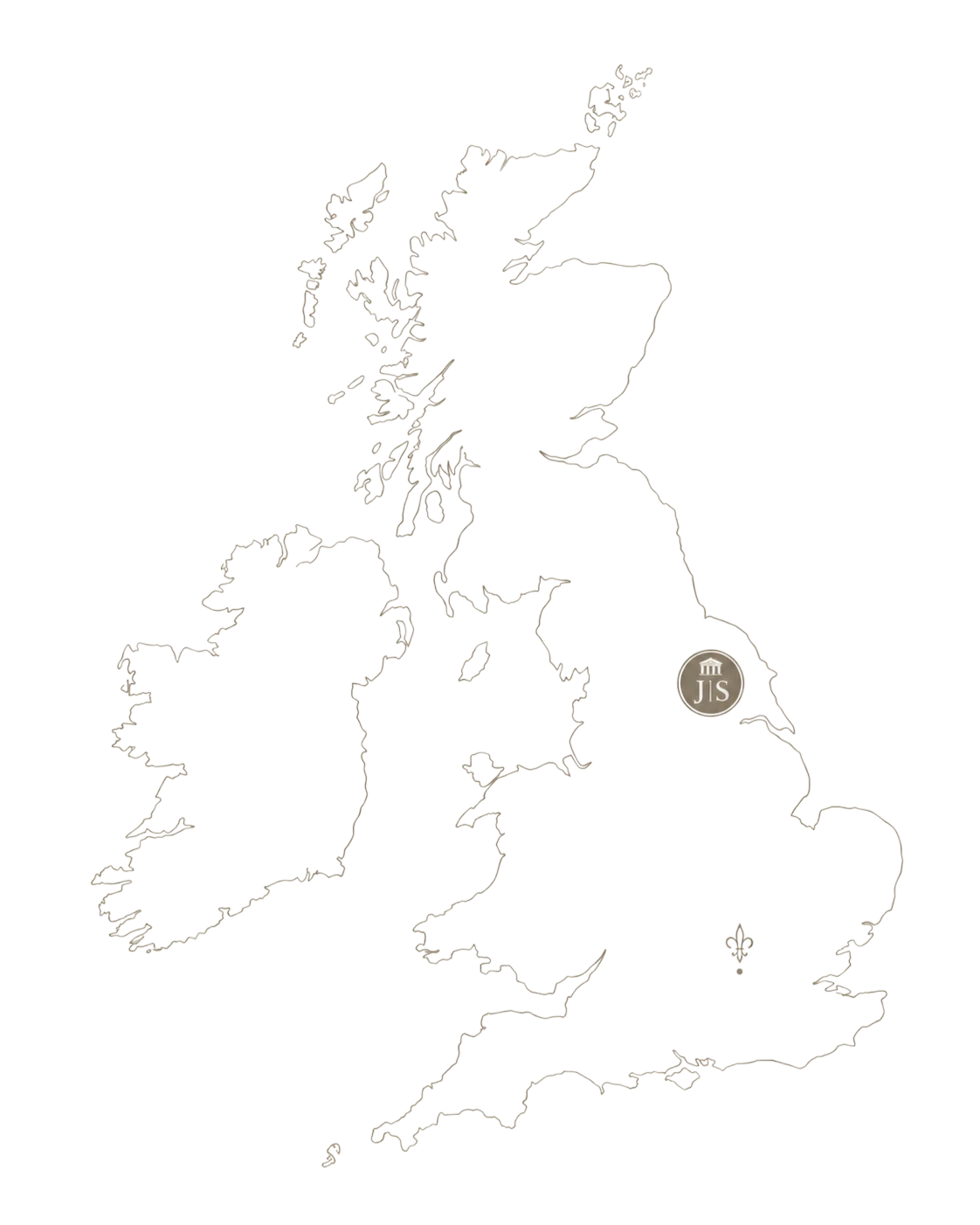 Illustrated map of the United Kingdom marking Wynyard Hall